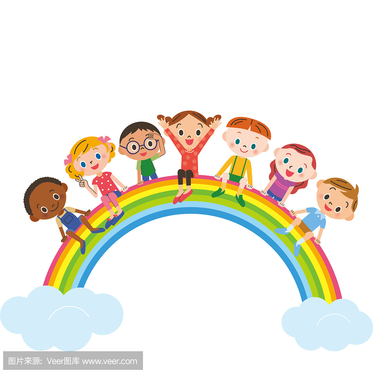 孩子坐在彩虹上