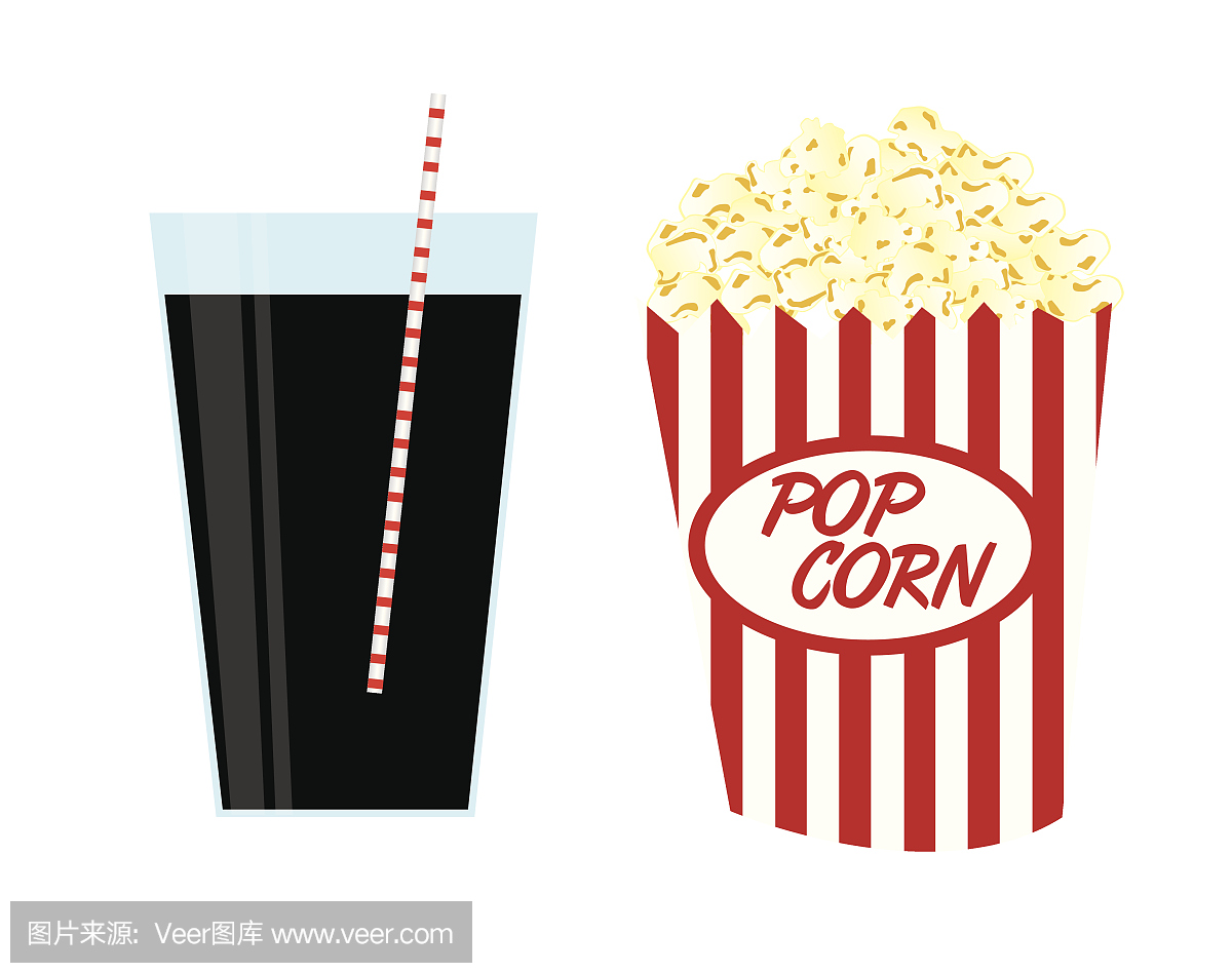 吃,电影,可乐,绘画插图