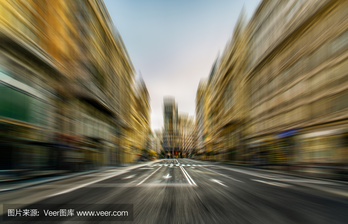 抽象的速度运动在城市模糊马德里西班牙街快
