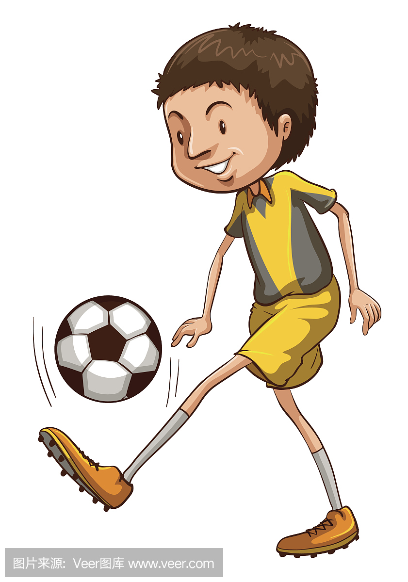 一个男孩踢足球的彩色素描