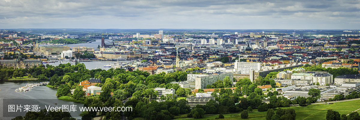 斯德哥尔摩空中全景在Gamla Stan Norrmalm城