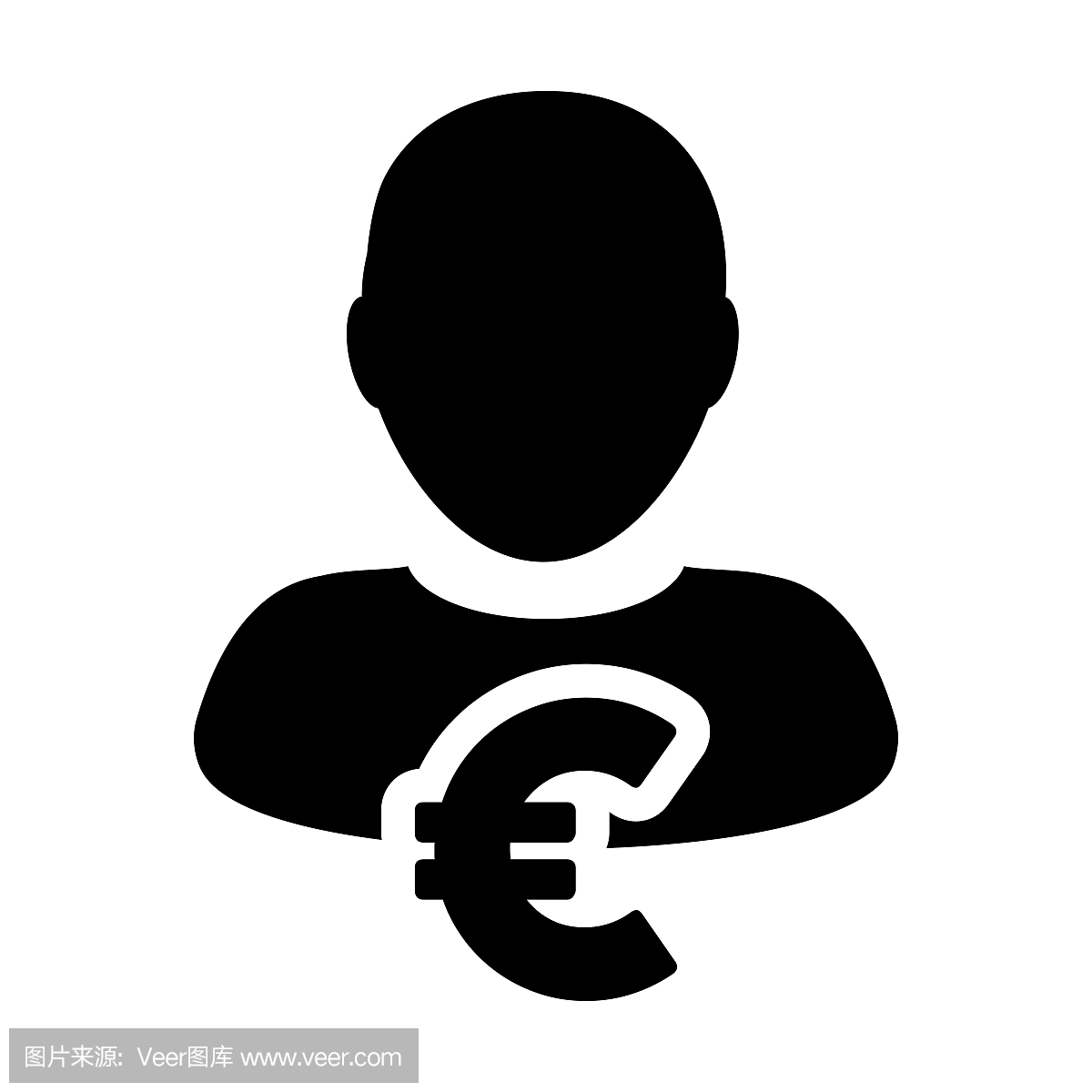 欧元符号符号图标矢量货币与男性的人钱在标志