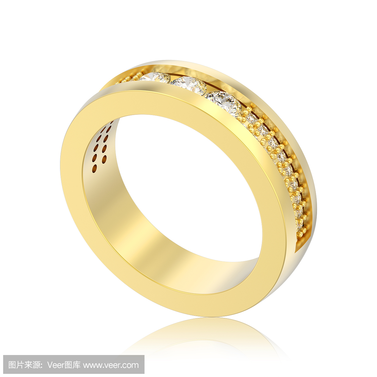 孤立的三维图黄金订婚结婚周年带钻石戒指用反