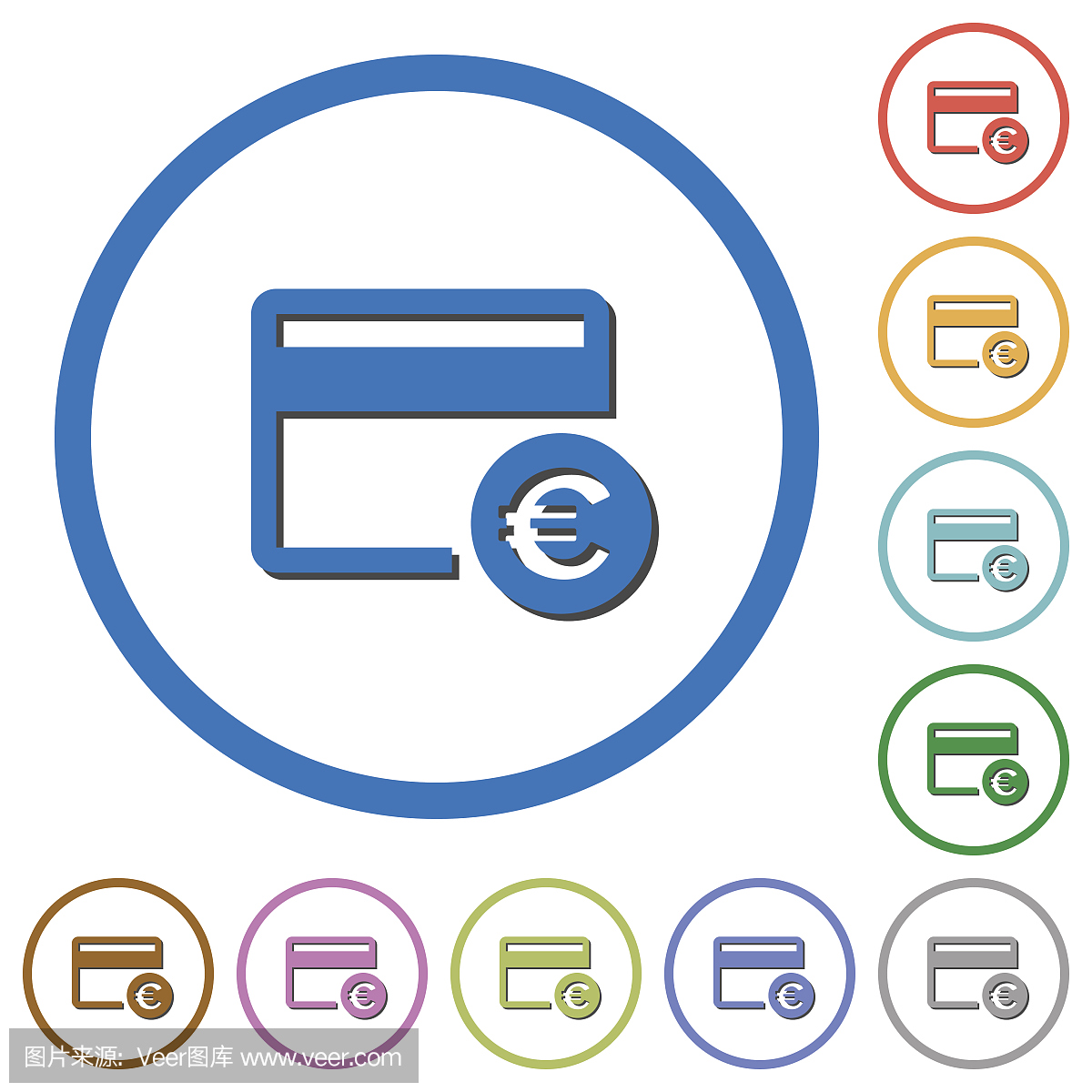 欧元信用卡图标阴影和轮廓