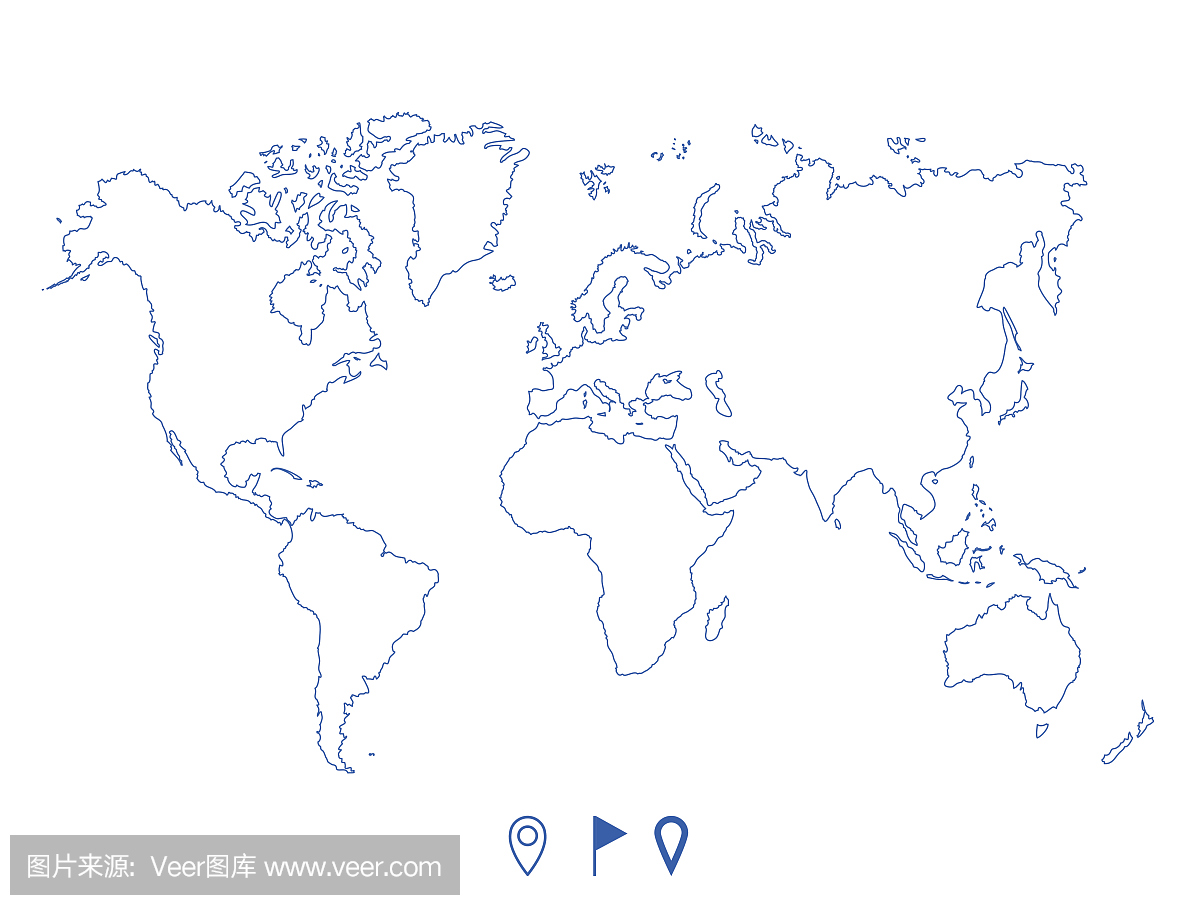 政治世界蓝色地图和轮廓插图