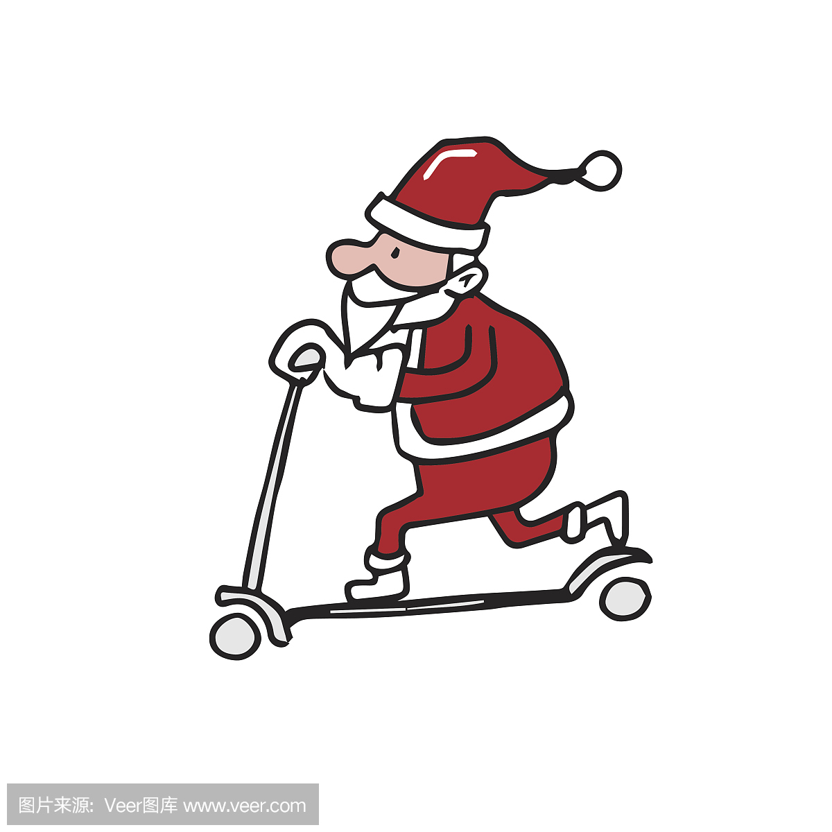 圣诞老人玩滑板车卡通绘画