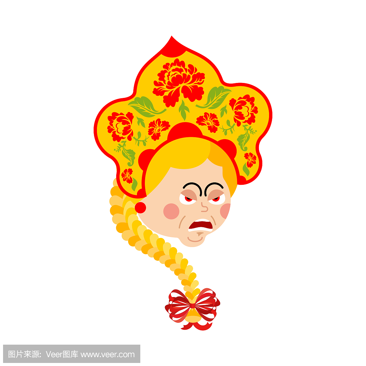 俄罗斯生气的表情符号。俄罗斯女孩邪恶的情绪