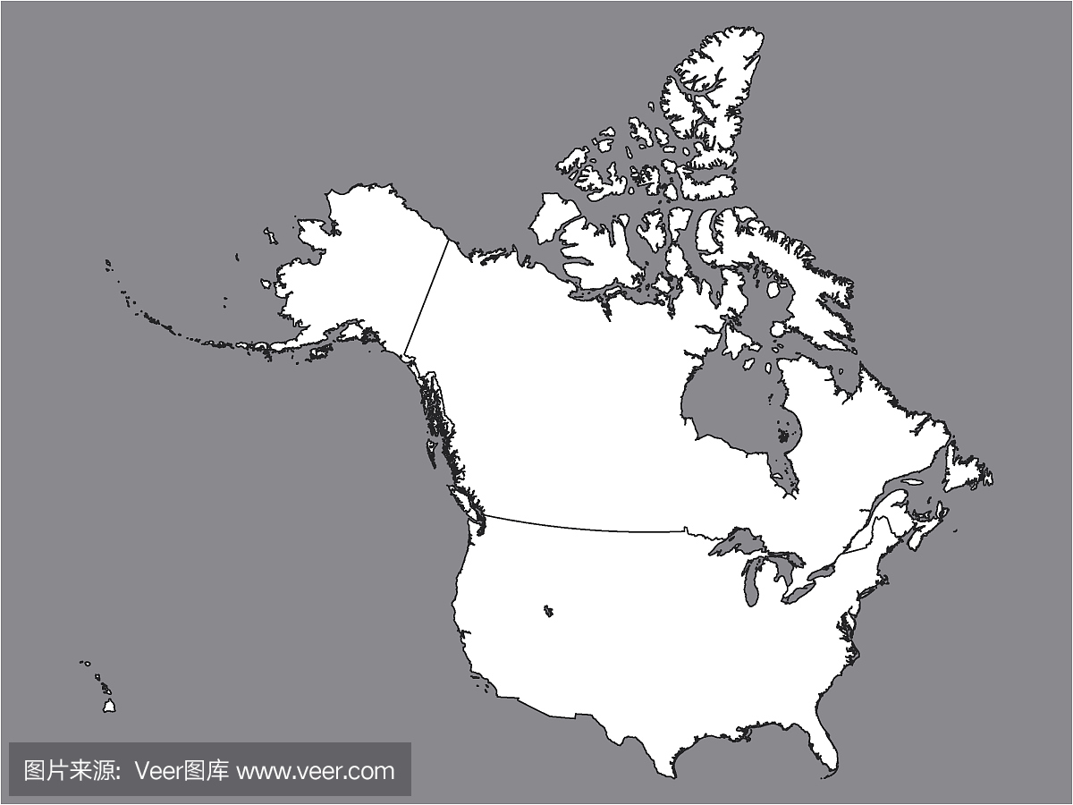 美国和加拿大的灰色和白色地图