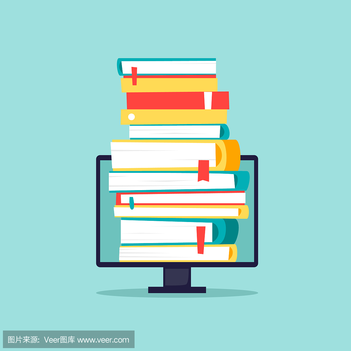 在线图书馆,电子书。平面设计矢量图。