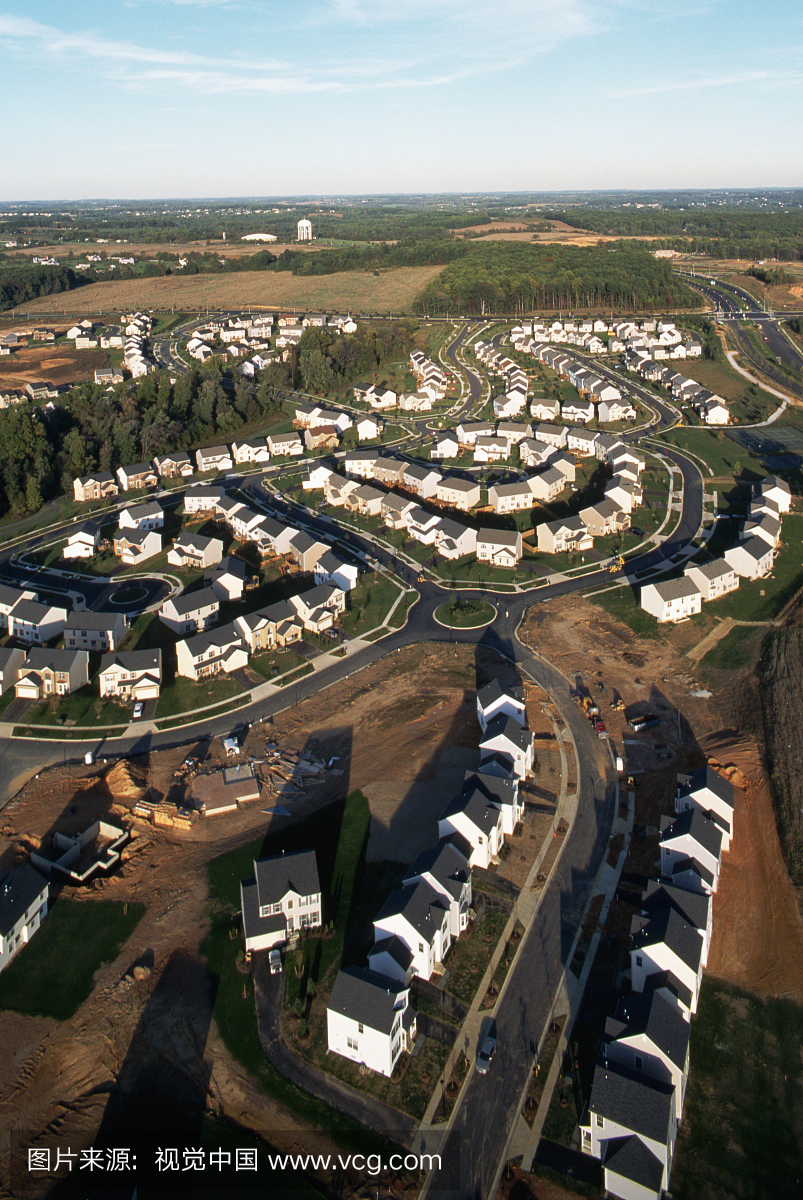 郊区,彩色图片,垂直画幅,航拍视角