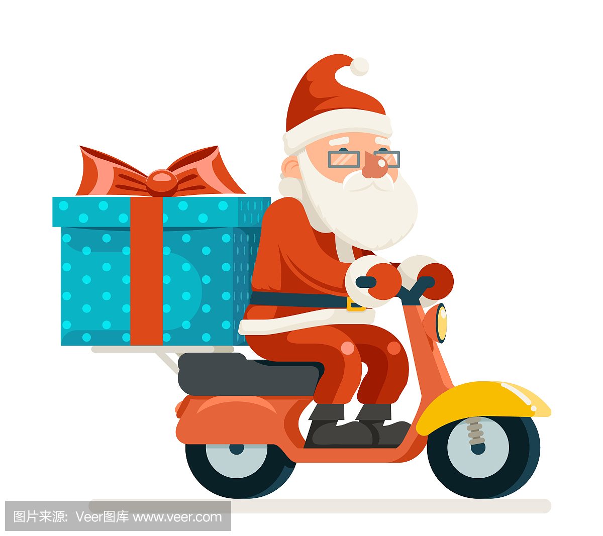 礼品盒圣诞老人交付快递滑板车符号框图标概念