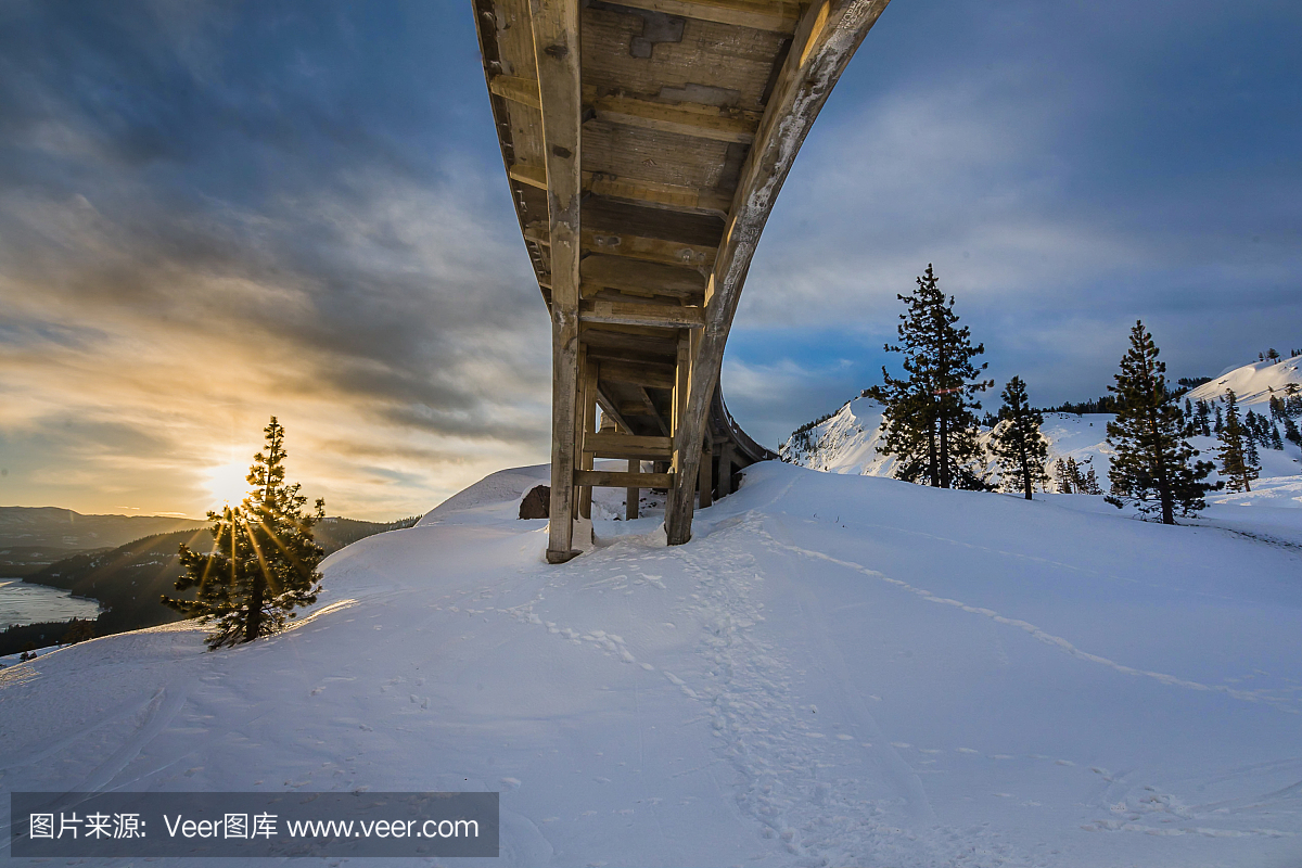 视角,唐纳山口,雪,加利福尼亚