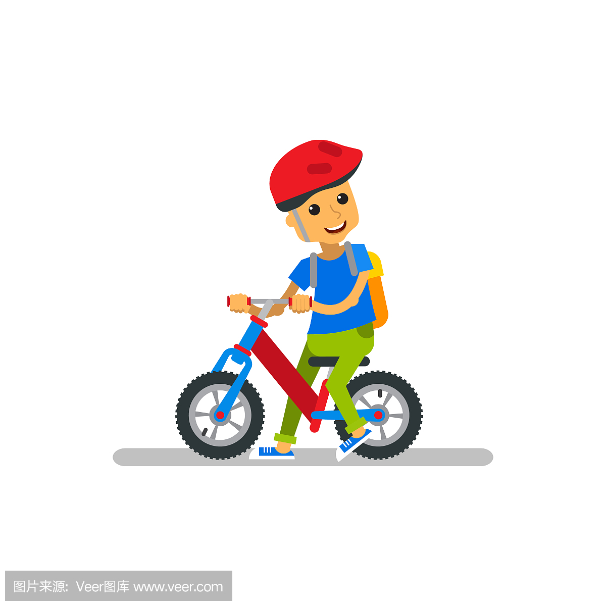 快乐的卡通男孩骑着自行车上孤立。