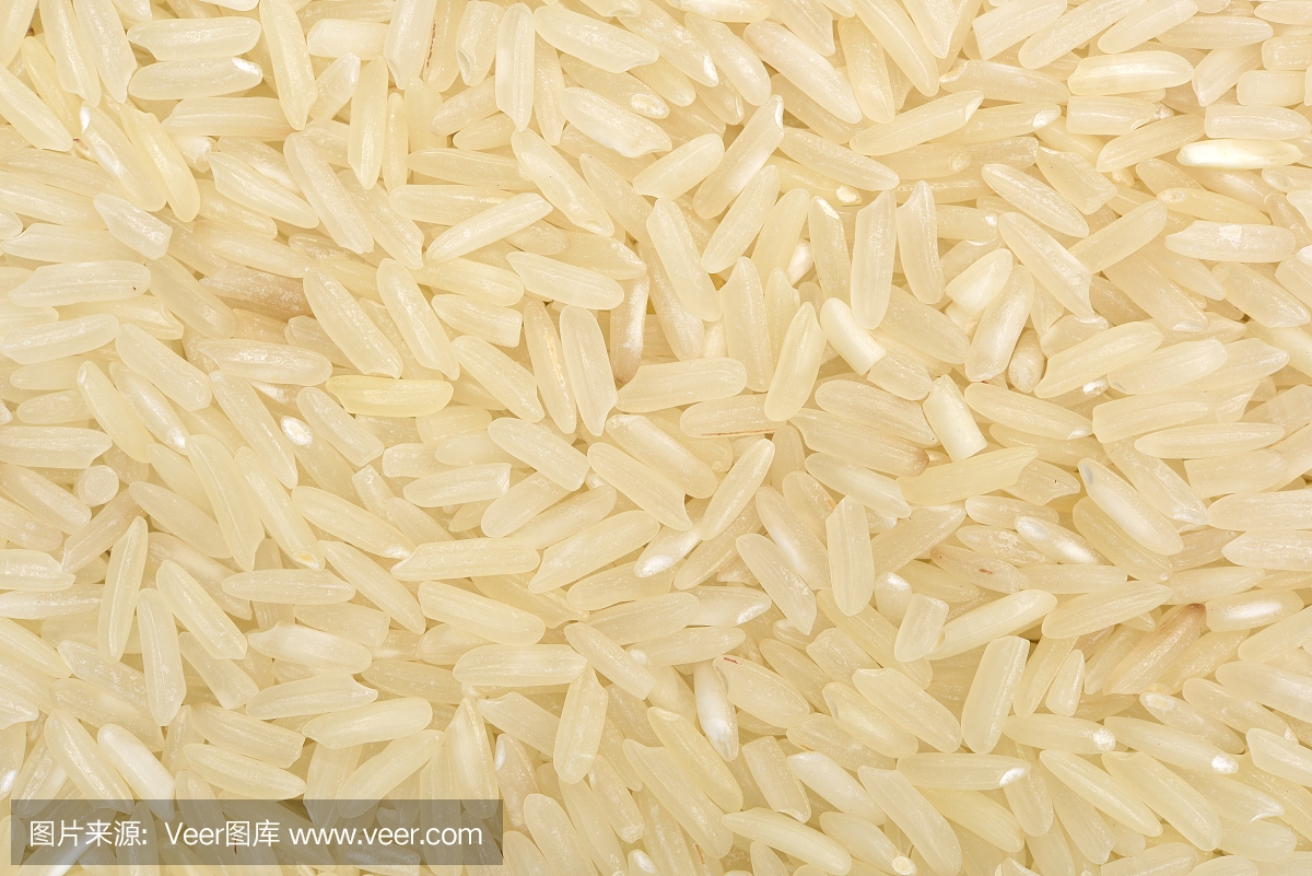 白色长米背景,未煮过的原料谷物,宏观特写