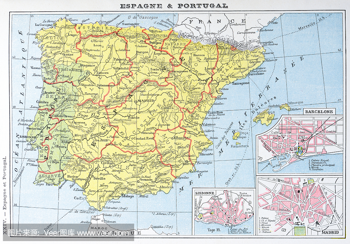 西班牙和葡萄牙的仿古地图
