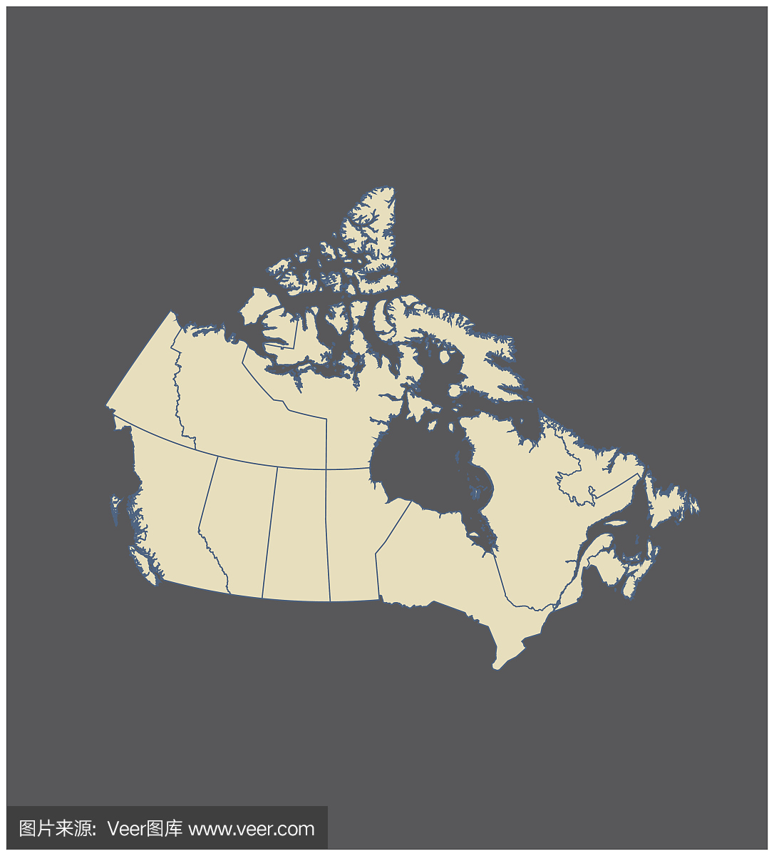 加拿大地图轮廓矢量在灰色背景