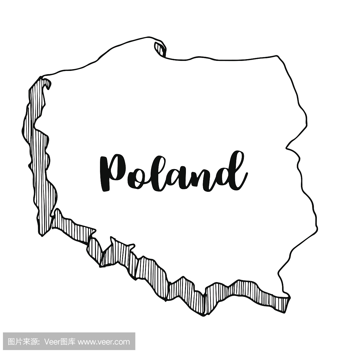 手绘波兰地图,矢量图