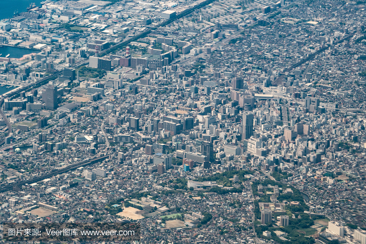 千叶市的中心千叶县的在日本从飞机的白天鸟瞰