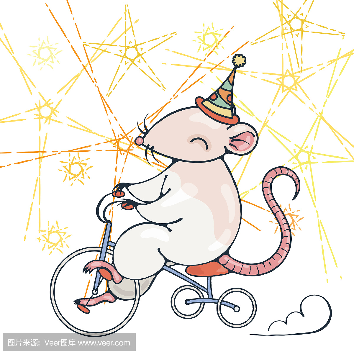 与马戏团老鼠在一辆自行车上的插图。