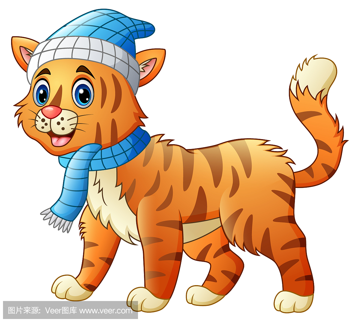 Cartoon funny dressed cat or tiger in the scarf a