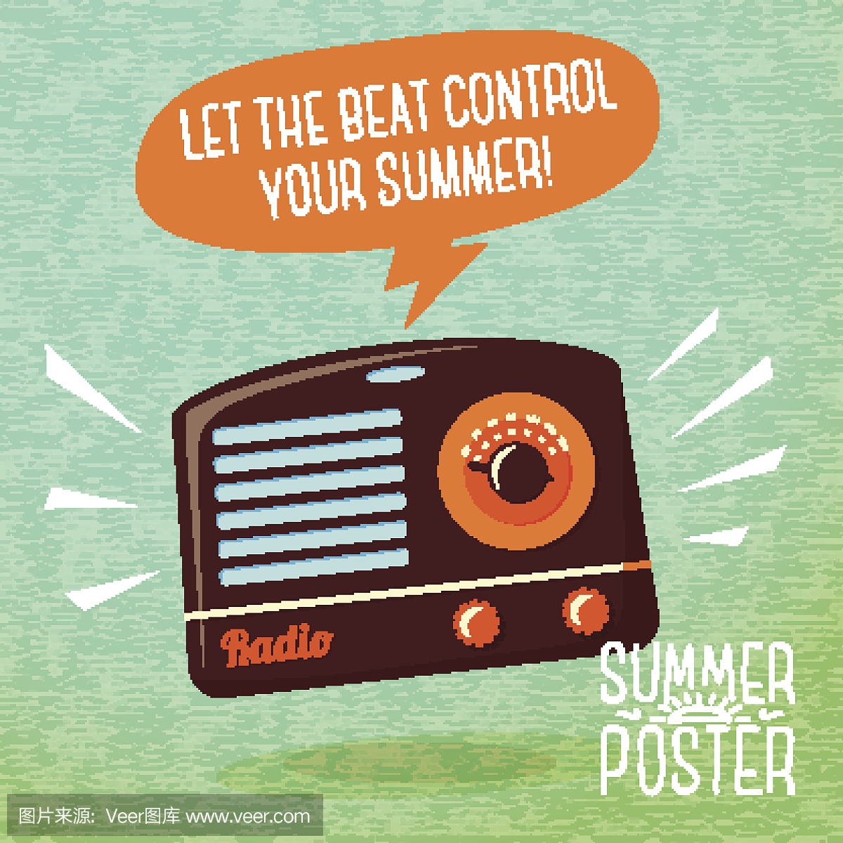 可爱的夏日海报 - 收音机播放酷音乐,讲话