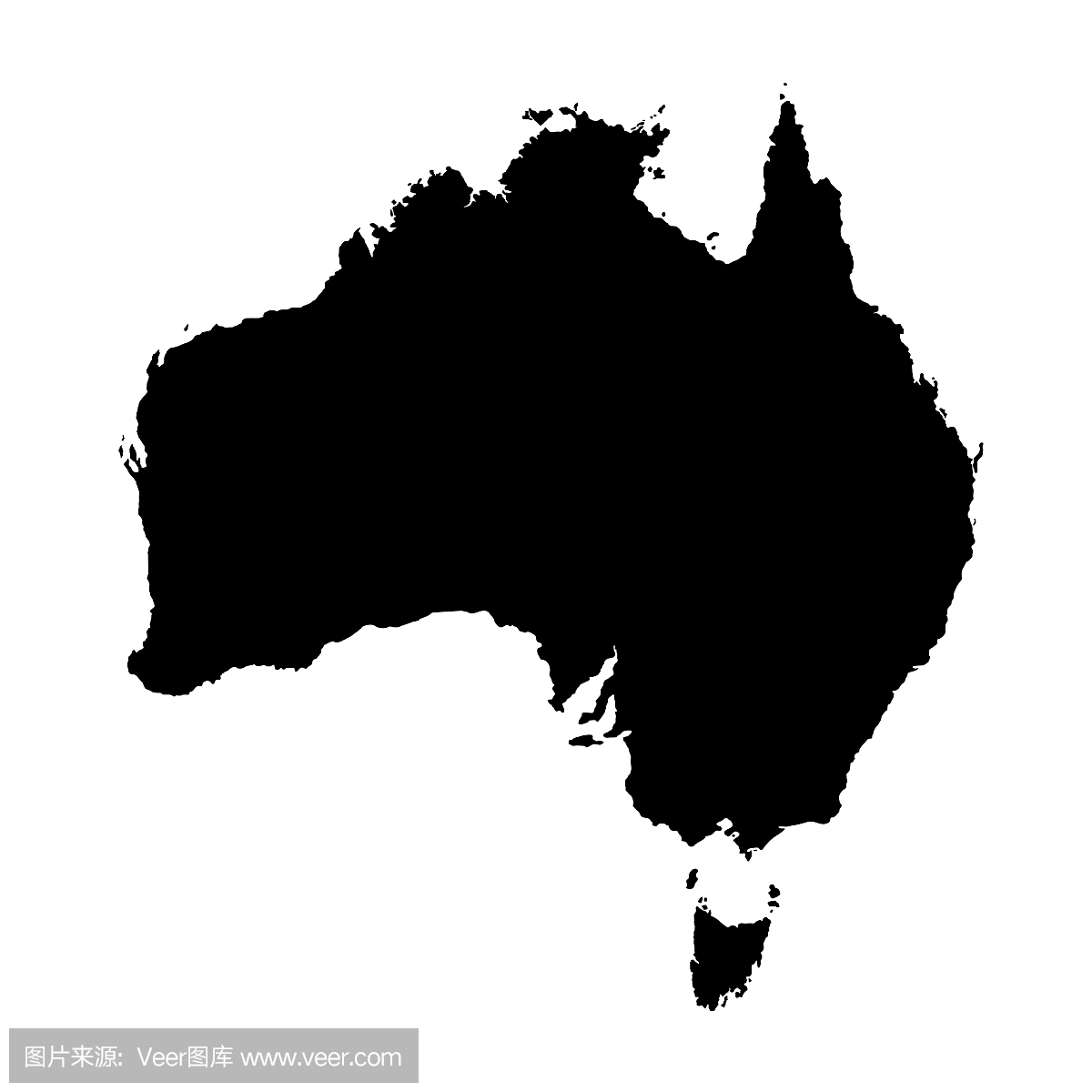 澳大利亚地图孤立在白色背景矢量图上的黑色s