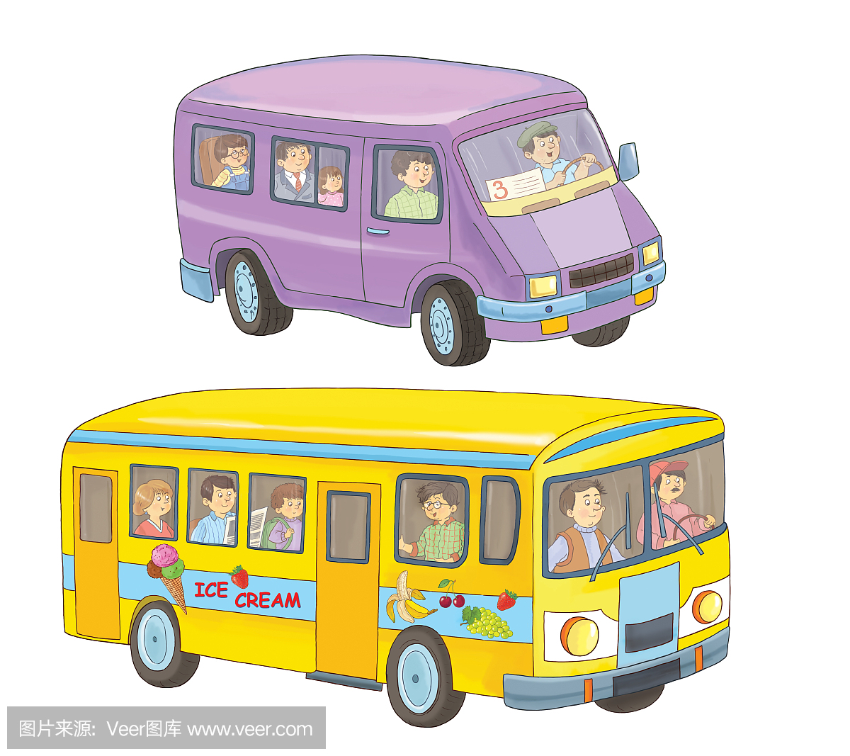 交通。着色页。一辆公交车。插图为孩子。可爱