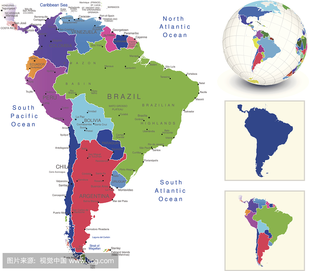 矢量世界地图南美洲地理