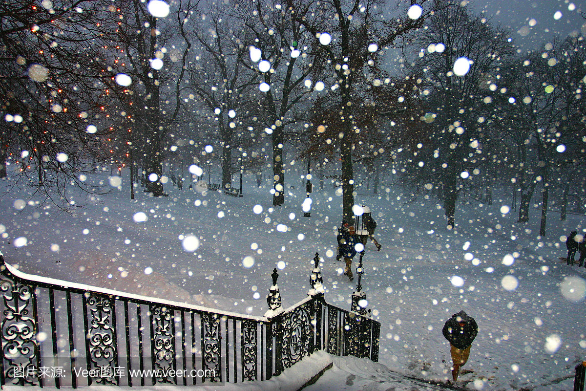 一个下雪的冬天的储蓄图象在美国马萨诸塞州波