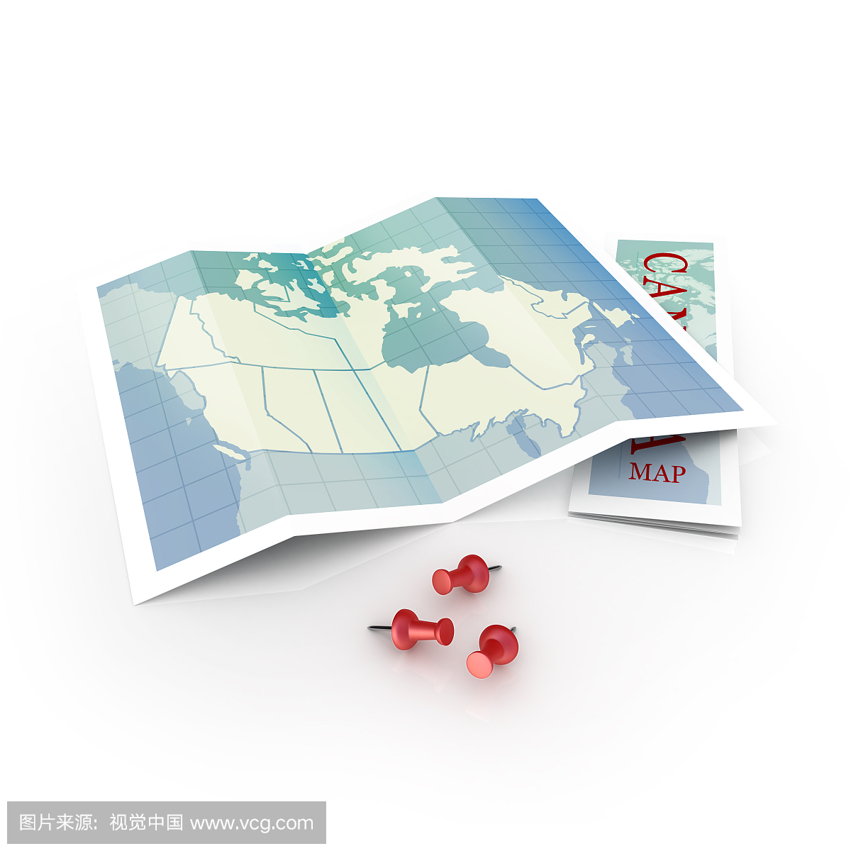 加拿大地图与三个红色的图钉