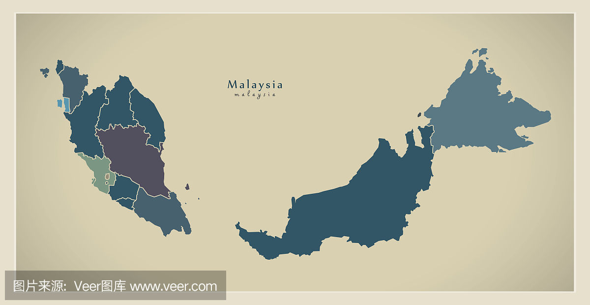 现代地图 - 马来西亚与联邦国家我的