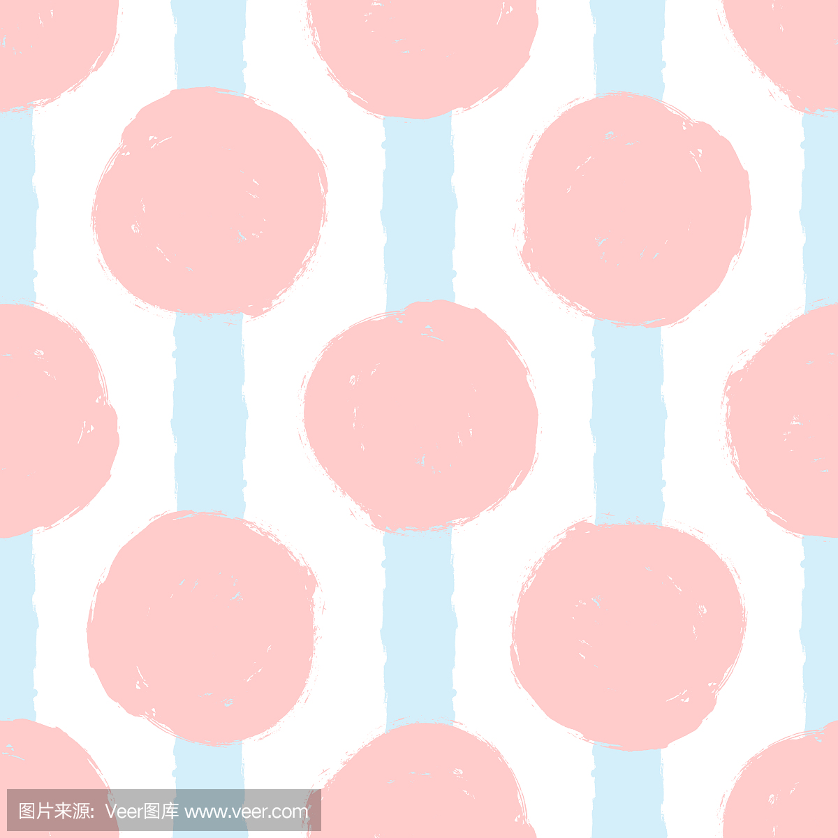 垂直条纹和圆点画粗糙的画笔。可爱的无缝模式