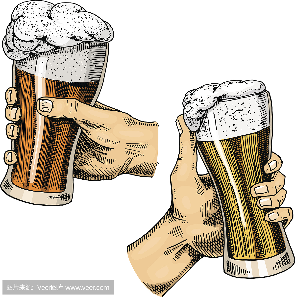 啤酒杯,杯子或慕尼黑啤酒节的一瓶。刻在油墨