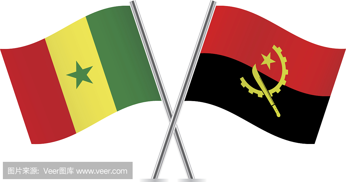 塞内加尔和安哥拉国旗。向量。