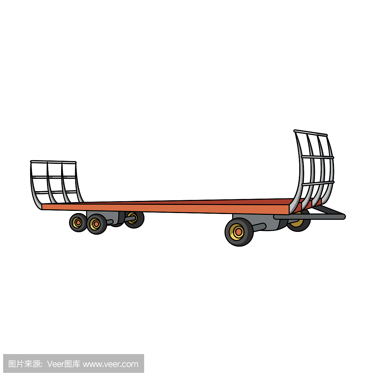 草捆的卡车专用拖车。卡通风格矢量符号股票插