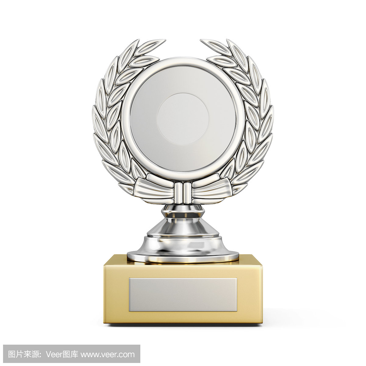 银奖与孤立在白色背景上的月桂树花圈
