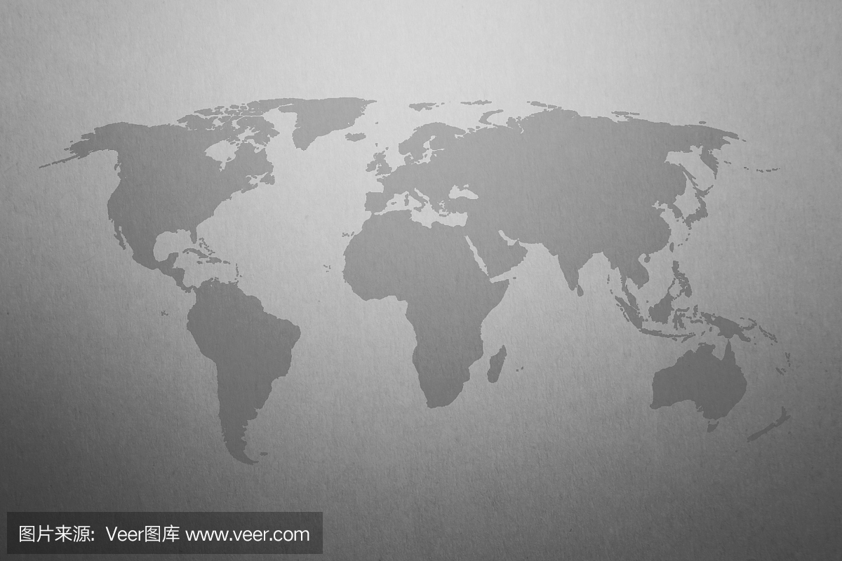 在灰色纸纹理背景的世界地图