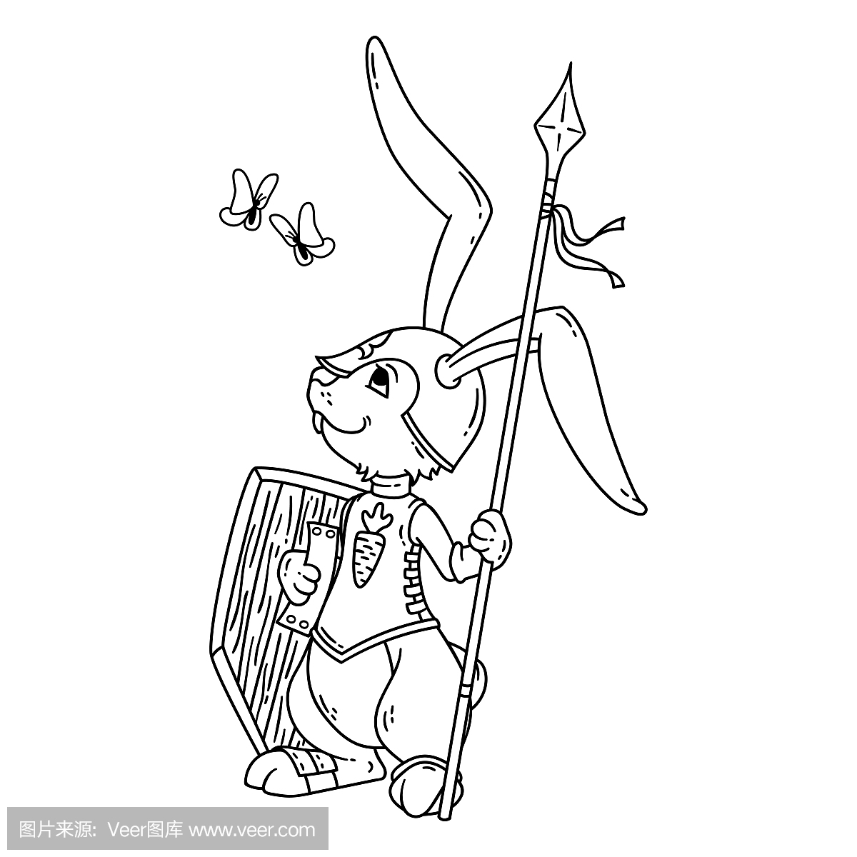 兔子骑士与长矛和盾牌。