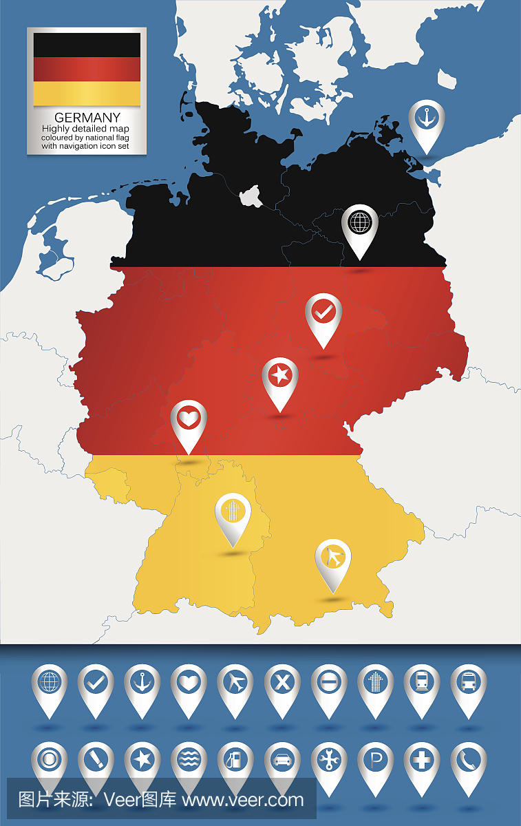 德国国旗的详细地图