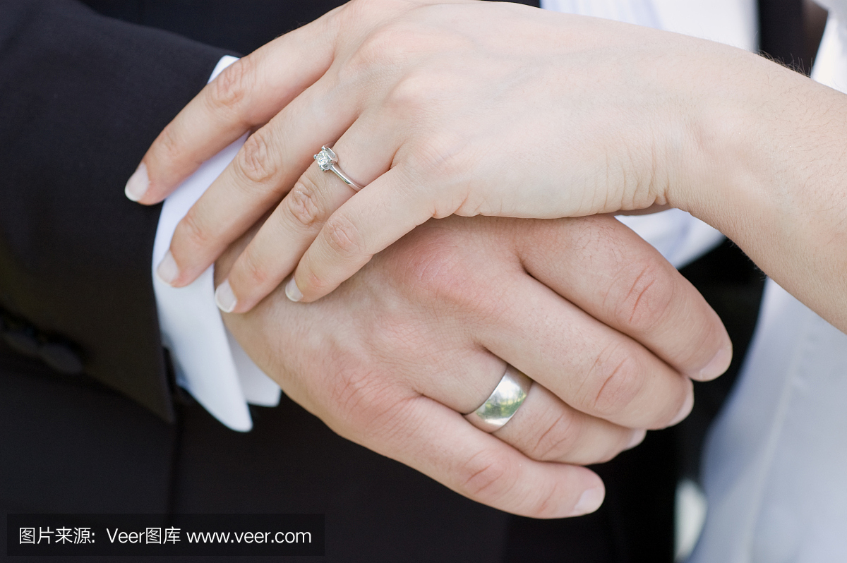 留白,水平画幅,结婚戒指,手牵手