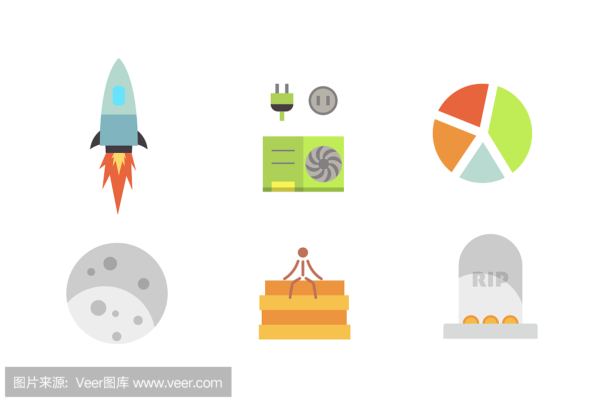 令牌ICO矢量图和区块链技术图标。