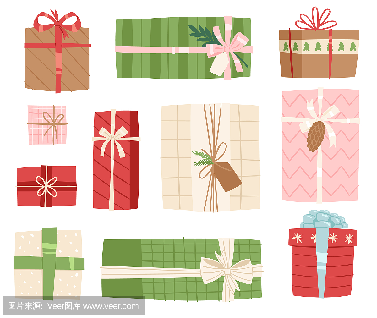 礼品盒矢量礼物包圣诞节或生日平插图庆祝礼品