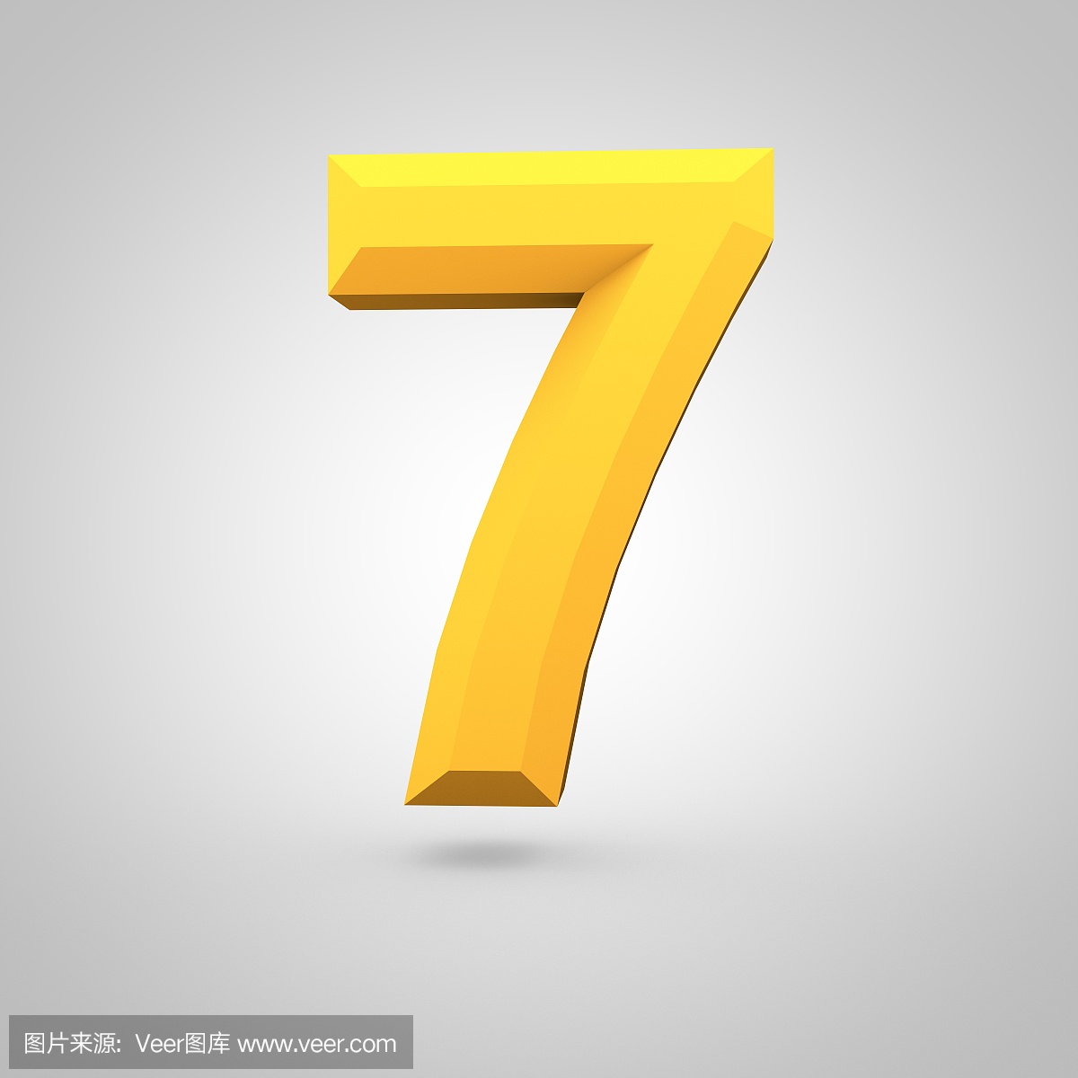 黄色低聚集字母数字7孤立在白色背景上。