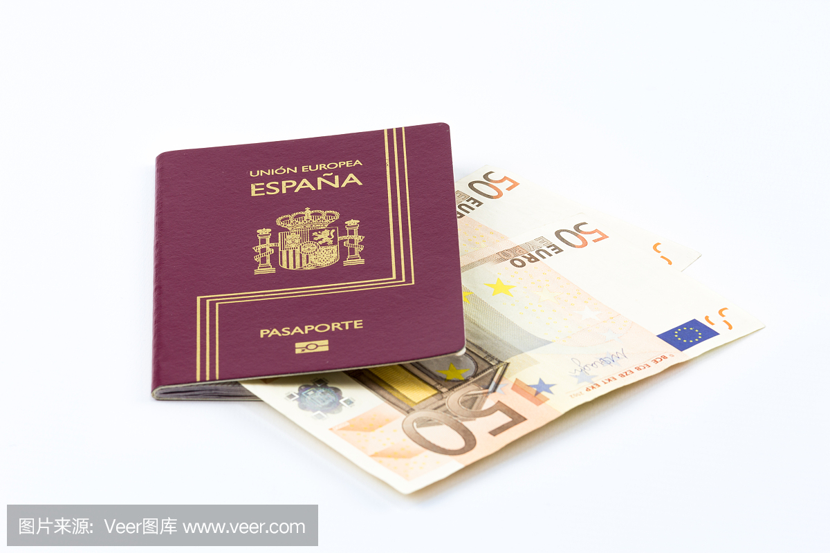 西班牙护照与欧洲联盟货币纸币