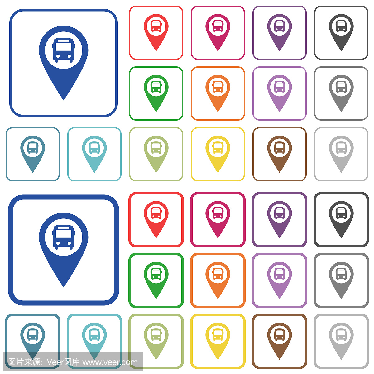 公共交通工具GPS地图位置概述平面颜色图标