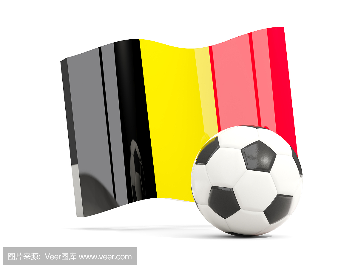 在白色孤立的比利时挥舞旗子的足球
