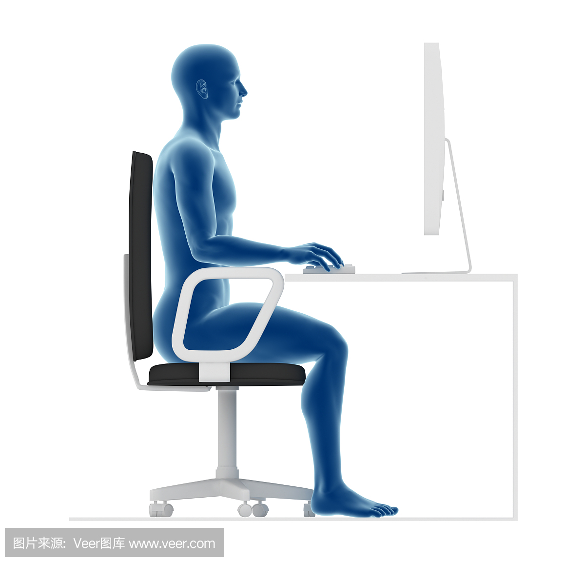 人体工程学,适当的姿势坐在办公桌上工作