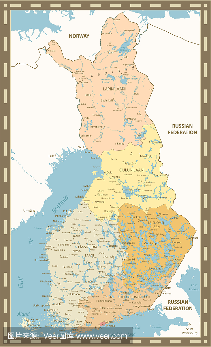芬兰地图复古的颜色