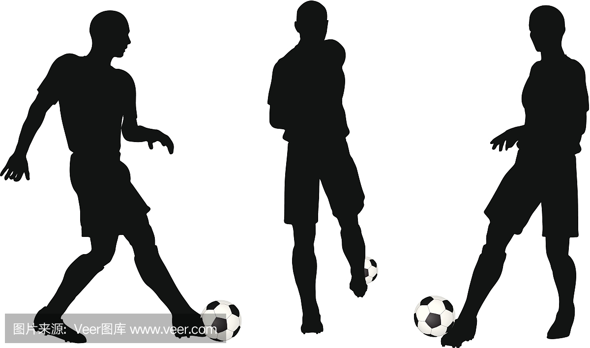 姿势的足球运动员轮廓在跑步和打击位置