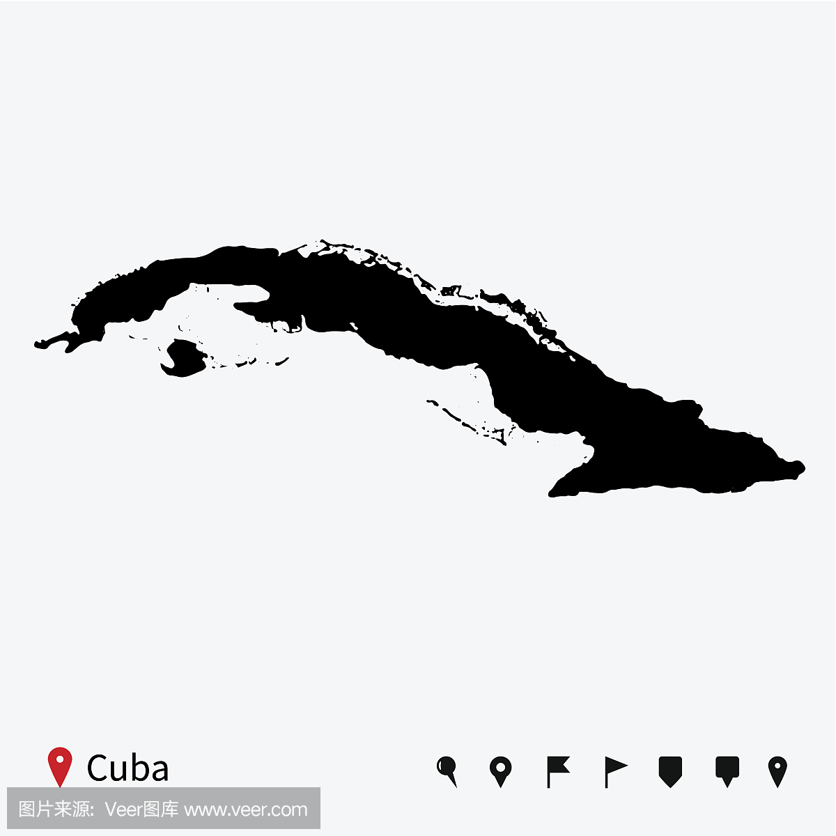 高详细的矢量地图的古巴与导航针。